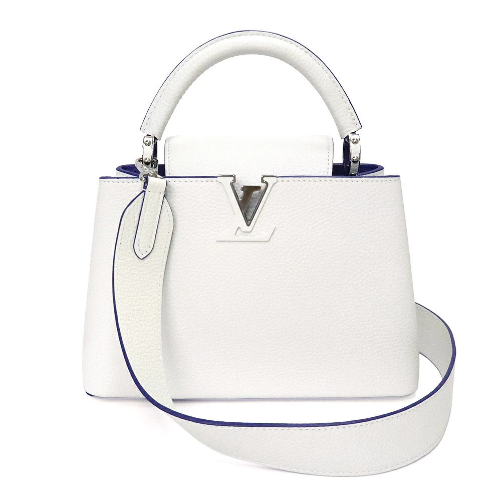 LOUIS VUITTON Capucines Taurillon Leather Blanc White Blue White Crossbody